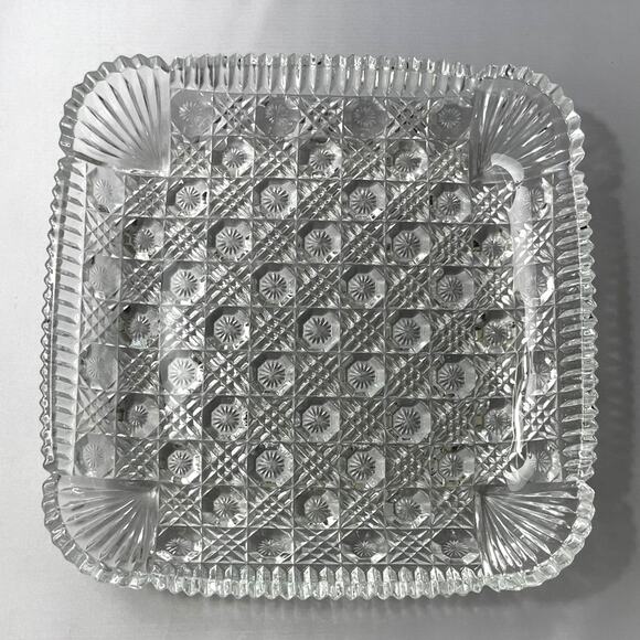 Vintage Hoya‎ Crystal Cordial Glass Collection 9.5” Square Serving Plate EUC - Picture 1 of 7